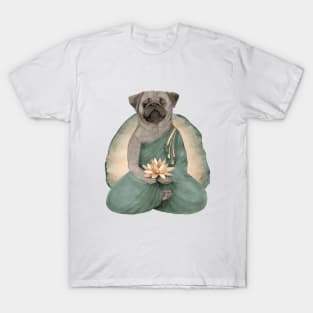 meditating pug with lotus flower 3 T-Shirt